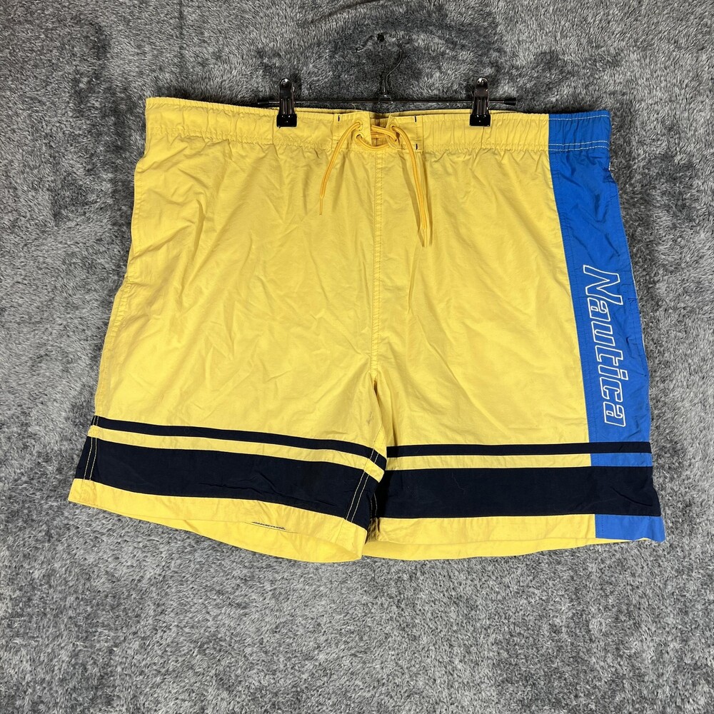 Nautica Shorts Mens Large Yellow Board Shorts Mesh Lined Drawstring Elastic